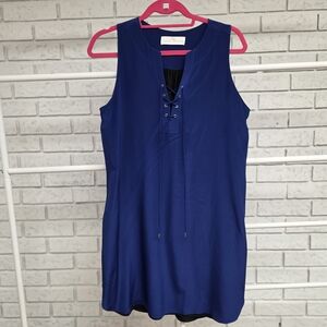Amanda Uprichard Blue Lace-Up Sleeveless Shift Dress Size M